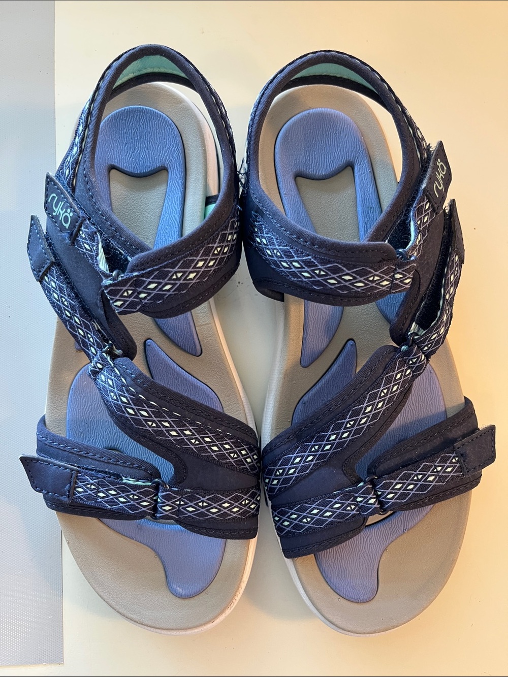 Ryka Ginger Navy and Light Blue Adjustable Sandals